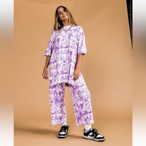 Dressed in Lala - Lala Original - Lex Ribbed Tie Dye Playsuit in cosmic tie dye